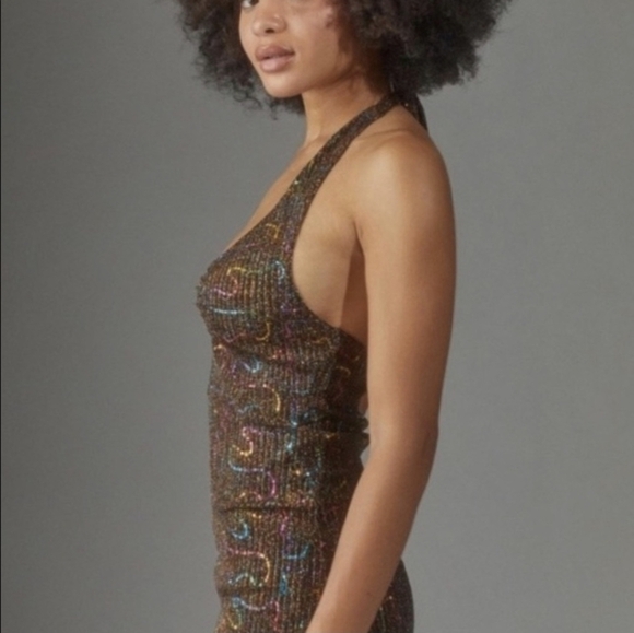 Urban Outfitters Gemma Sparkley Halter Neck Tie Body Con Cut Out Mini Dress - Picture 5 of 10